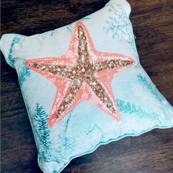 Other - Starfish Beach Coastal Decor Beaded Throw Pillow